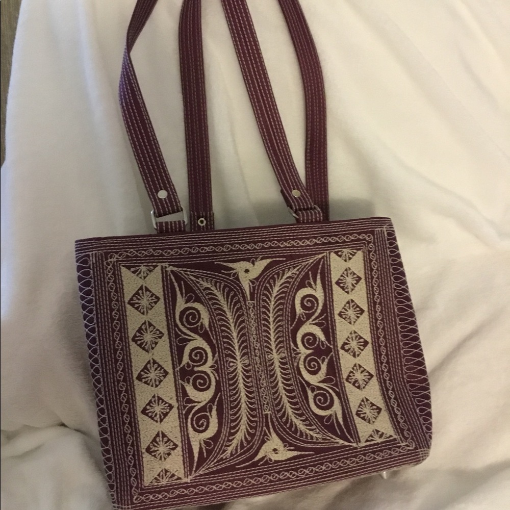 Handbag by Lala Designs purple with cream embroidery